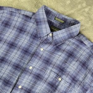 Neil Martin Shirt Men Large Blue Plaid Linen Blend Short Sleeve Coastal Vacation